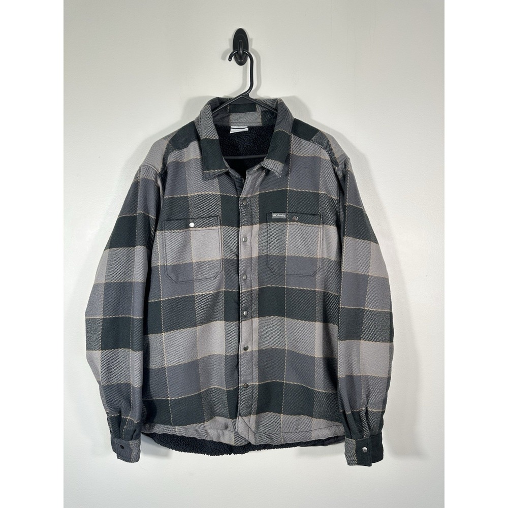Columbia Shirt Jacket Mens Large Gray Plaid Windward II Sherpa Lined Outdoor‎
